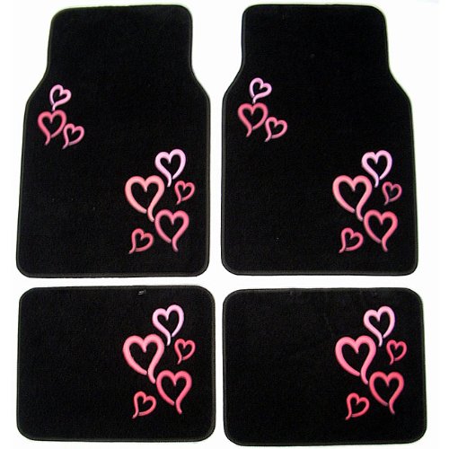 Pink Hearts Front And Rear Carpet Floor Mats