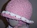 Htc139rw, Hand Crocheted Raspberry Chenille Gimp Floppy Hat with Earflaps with White Chenille Trim for Infants and Todlers