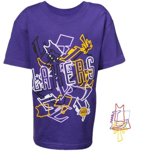 51962eg6xvL Reebok Los Angeles Lakers Youth Purple Band Toss T shirt & Logo Bandz Set (Medium)