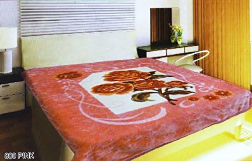 Royal Luxury Raschel Super Soft Super Heavy Double Ply / Reversible Mink Plush King Size Blanket , Pink Flower ,5.2kg (13pounds)