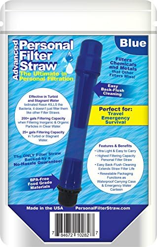 Personal Water Filter Straw with FREE Included Re-Sealable Emergency Canteen and Carry Case - Portable for Wilderness Camping & Survival Equipment Packs - Best Emergency Tool Disaster Kit - Camping Water Filters - Water Filter for Purification of Water & Filtration of Water Treatment System for drinking water