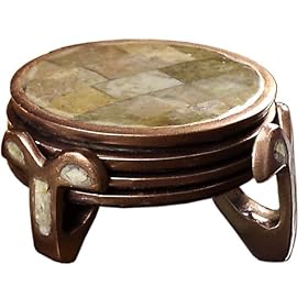 Shastra Inlaid-Stone Beverage Coasters, Set of 4, Green Party by Shastra Home
