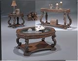 Anitqued Finish Glass Enlay Top Sofa Table By Coaster Furniture