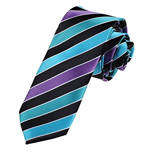 DAE7A19-21 Business Groomsmen Woven Microfiber Stripes Skinny Tie By Dan Smith