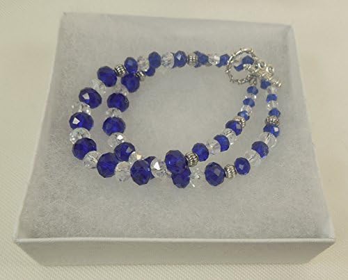 2 strand navy blue and clear crystal beaded bracelet #2514