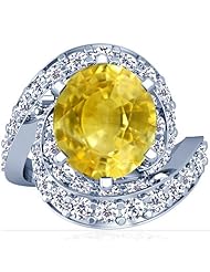 18K White Gold Oval Cut Yellow Sapphire Fana Designer Ring
