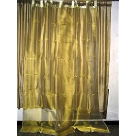 Organza Sheers-2 Organza Gold Embroidereded Sari Curtains Sheers Drapes Panel 92 Tabs by Mogul Interior