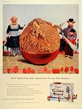 1956 Ad Chocolate Almond Ice Cream Dutch Borden Cow - Original Print Ad
