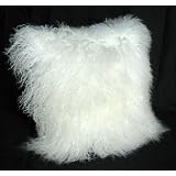 17-inch Mongolian Wool Throw Pillow with Feather and Down Fill - White by Designer Collection Sheri