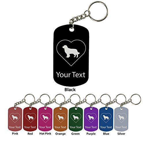 Personalized Engraved Custom Golden Retriever Heart 2-inch Colored Anodized Aluminum Customizable Keychain Dog Tag, Black