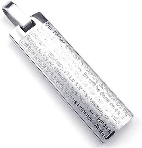 KONOV Jewelry Mens Cross English Lord Prayer Stainless Steel Pendant Necklace, Silver, 18-26 inch Chain