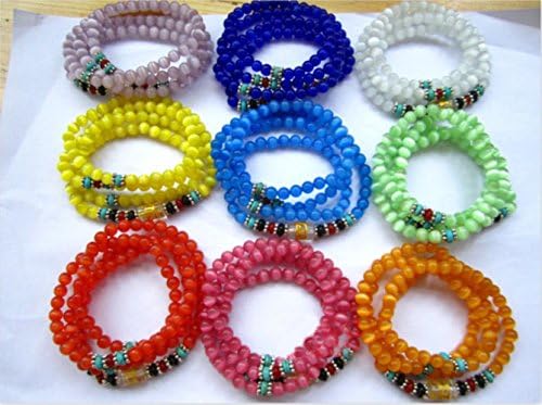 Opal Cat's Eye Bracelet]X1 SHUI-QI 108pcs Buddha Beads Om-mani-peme-hung Ward Off Evil Lucky Wrist Chain With Tibetan TurquoiseWrist Chain (Yellow)