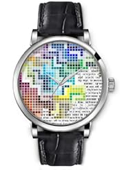 SPRAWL Aanalog Fashion Series Silver Ladies Watches of Genuine Black Leather Strap,Unique Wrist Watch for Women Girls Designed with Colored squares