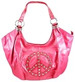 Hot Pink Peace Sign Rhinestone Hobo Bag Handbag