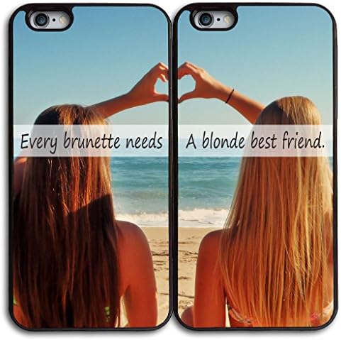 EZILLION Best Friends TPU Silicone Protective Couple Case For iPhone 6S and 6S Plus [ Various Design for Choice ] [ Bumper Rubber Cover ] Every Brunette Need A Blonde Friend
