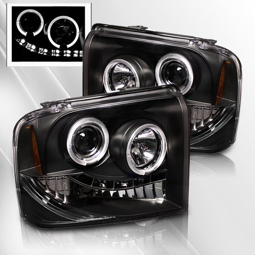 Ford F250, Superduty 05 06 07 Projector Headlights /w LED Halo/Angel-Eyes ~ pair set (Black)