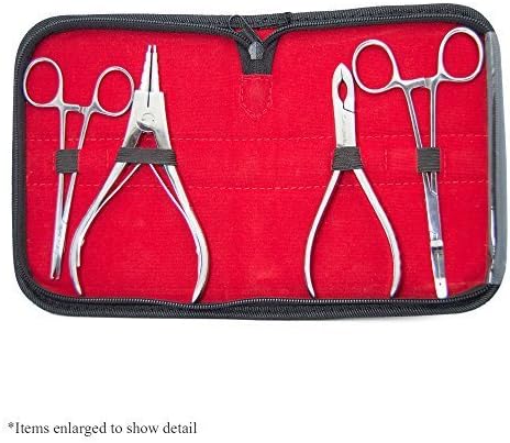Dermal Piercing and Ring Pliers Kit - 2 Dermal Forceps and 2 Ring Pliers with a High-quality Pouch Included by LionGothic