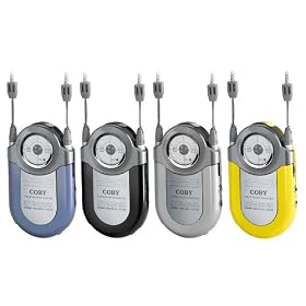 Coby CX2 Mini AM/FM Stereo Pocket Radio with Neck and Arm/Hand Straps - Silver