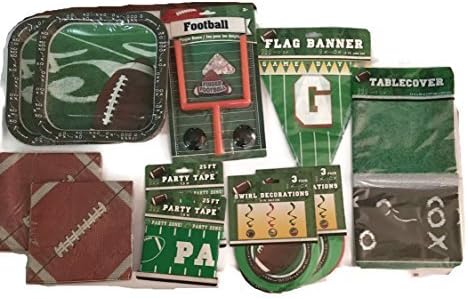 Football Themed Party Pack for Birthday, Tailgate or Home Party- Serves 14 + Decorations (11 Items)