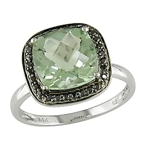 10K White Gold 1 10 Black Diamond and Green Amethyst Ring by