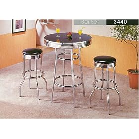 Click here to buy New Chrome Metal Retro Style Barstool set (2 bar stools +1 table) by R.H.F..