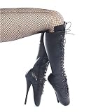 BALLET-2020 7" Knee Boot, Black Leather-Size 14