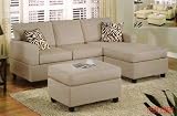 3 pcs Sectional Sofa Set with Ottoman and Accent Pillows in Mushroom