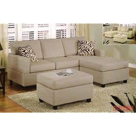 3 pcs Sectional Sofa Set with Ottoman and Accent Pillows in Mushroom