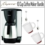 Capresso MT600 Programmable 10-cup Coffee Maker With Milled Steel Body And Two Wide Body Coffee Cups Including Two Cup & Saucer Demi Spoon