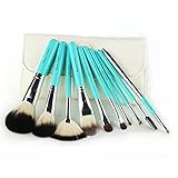 Eanas 肌にフィット 上質な仕上がり メイクアップ用 羊毛 高級ブラシ10本セット 専用ポーチ付き (フリー, A　白ポーチ&グリーン)