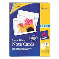 Avery Note Cards, 4.25 x 5.5 Inches, Matte, White, Box of 60 (08315)
