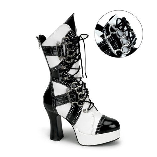 High Heel Boots 4 Inch Heel Sexy Calf Boot Mid Platform Gangster Costume Accessory Black White