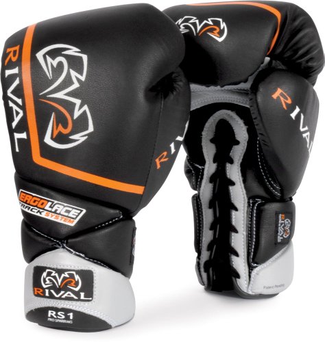 Rival High Performance Lace-Up Pro Sparring Gloves, Black, 16-Ounce On Sale