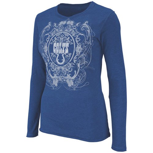 NFL Women's Indianapolis Colts Coin Toss Long Sleeve Crew Neck Overrdyed Tee (Stadium Blue Heather, XX-Large)