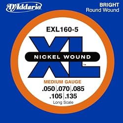 D'Addario EXL160-5 5-String Nickel Wound Bass Guitar Strings, Medium, 50-135, Long Scale