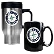 Seattle Mariners MLB Stainless Steel Travel Mug & Black Ceramic Mug Set - Primary Logo by Great American Products