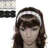 Princess Floral Lace Elastic Headband - Black and White (2 Pcs)