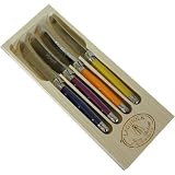 Multi color handles Laguiole French 4 Cheese or butter spreaders in gift wood box