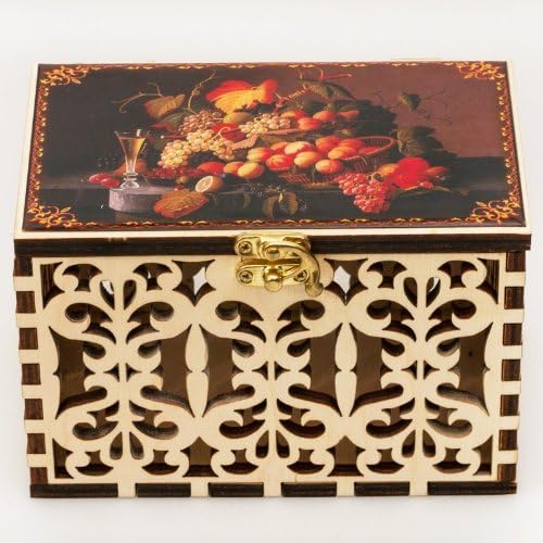 Tea Bag Wooden Carved Storage Box "Basket of Fruits"