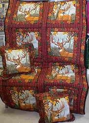 Deer Quilted Throw 42"x70" with 2 16" zippered Throw Pillows Set