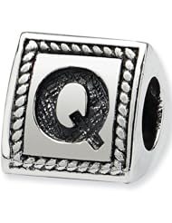Reflection Beads Silver Letter Q 3 Sided Alphabet Block Bead