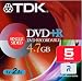 TDK DVD+R 4.7GB Write Speed 16X (5-Pack)