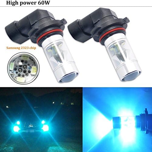 Ryglobal 2 x 9006 / HB4 2323 LED Chip COB LED Fog Light Driving Lamp 60W 6000K 750ML High Power Running Bulb DRL 3 Color for JEEP Chevrolet (Ice blue)