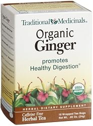 Traditional Medicinals Organic Ginger Herbal Tea, 16-Count Wrapped Tea Bags (Pack of 6)