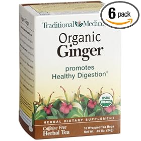 Traditional Medicinals Organic Ginger Herbal Tea, 16-Count Wrapped Tea Bags (Pack of 6)