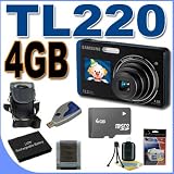 Samsung TL220 DualView 12MP Digital Camera w/4.6x Wide Angle Optical Zoom (Blue) BigVALUEInc Accessory Saver 4GB Battery Bundle