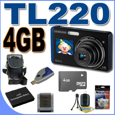 Samsung TL220 DualView 12MP Digital Camera w 4.6x Wide Angle Optical Zoom (Blue) BigVALUEInc Accessory Saver 4GB Battery Bundle