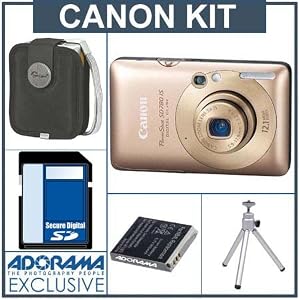 Canon PowerShot SD780 IS Digital ELPH Camera Kit, Gold with 4GB SD Memory Card, Spare NB-4L Type Lithium-ion Battery, Camera Pouch, Table Top Tripod