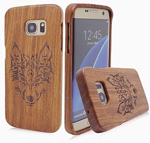 Galaxy S7 Edge Case,Samsung S7 Edge Case Wood,ATOOZ(TM) 100% Natural Rosewood Unique Real Handmade Design Hard Shockproof Case for S7 Edge(Wolf)