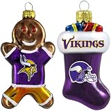 NFL Minnesota Vikings Blown Glass Gingerbread Man & Stocking Ornament 2-Pack